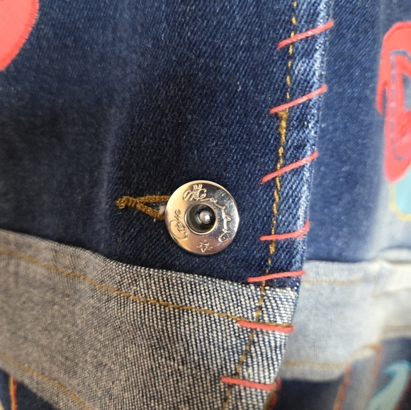 Embroidered Denim Jacket 1X | Artsy Statement Boho Western Art To Wear - Picture 3 of 7